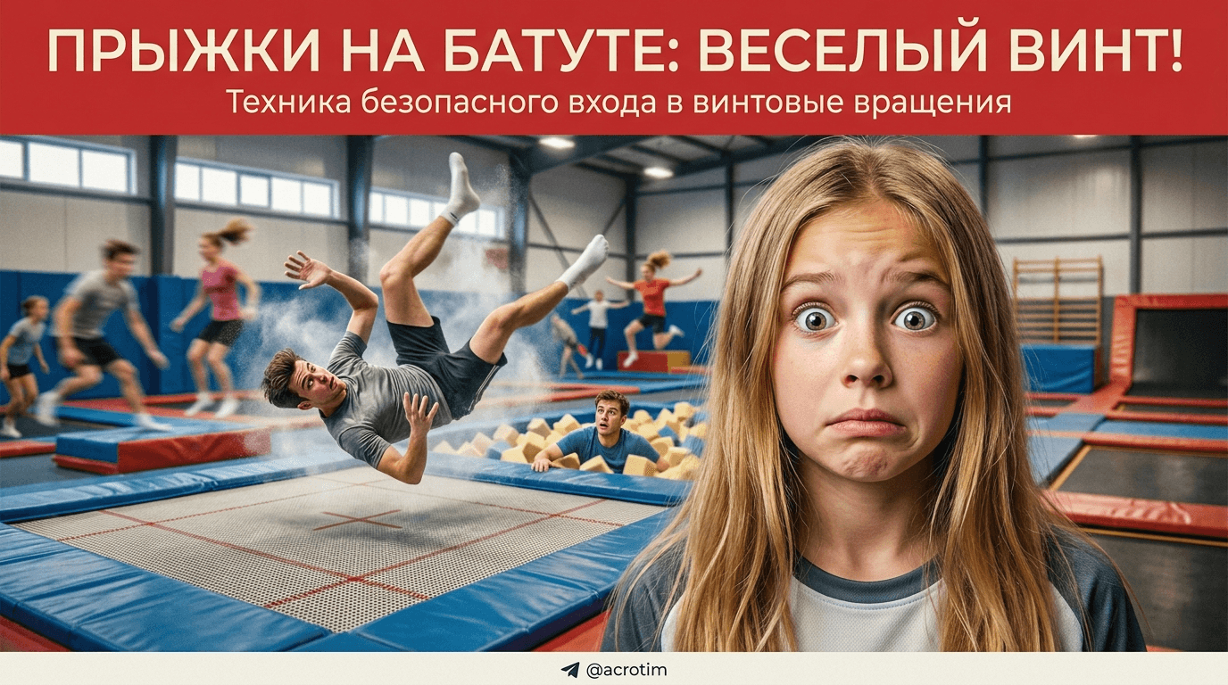 Прыжки на батуте: техника безопасного входа в винтовые вращения