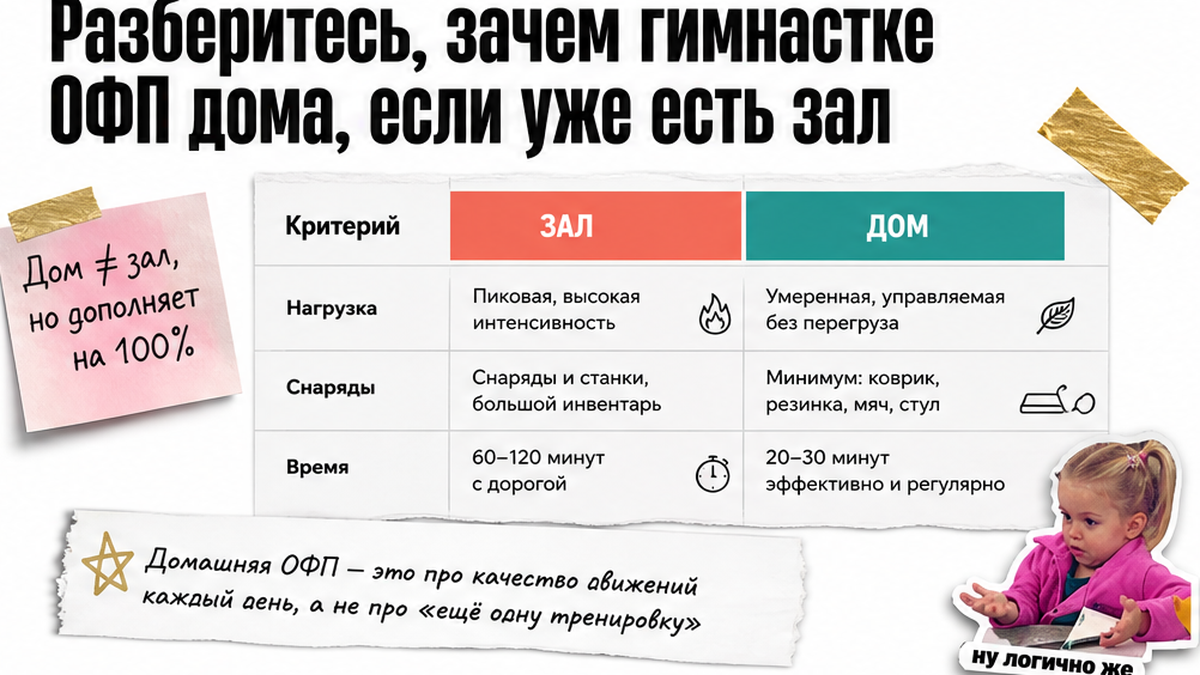 Таблица: ОФП в зале и дома для юной гимнастки