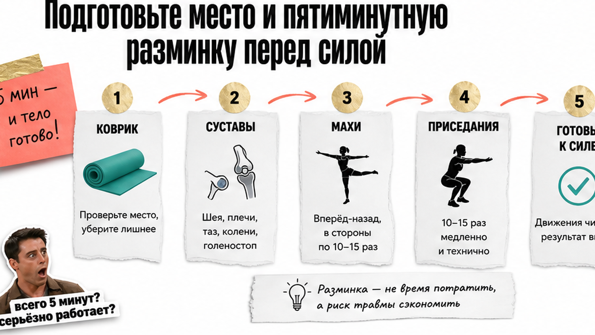 Схема 5-минутной разминки перед домашней ОФП