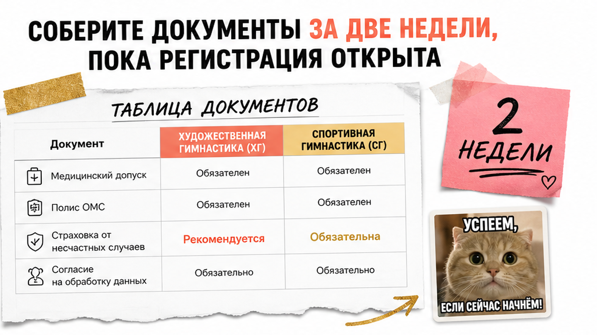 Таблица документов для соревнований: художественная vs спортивная гимнастика