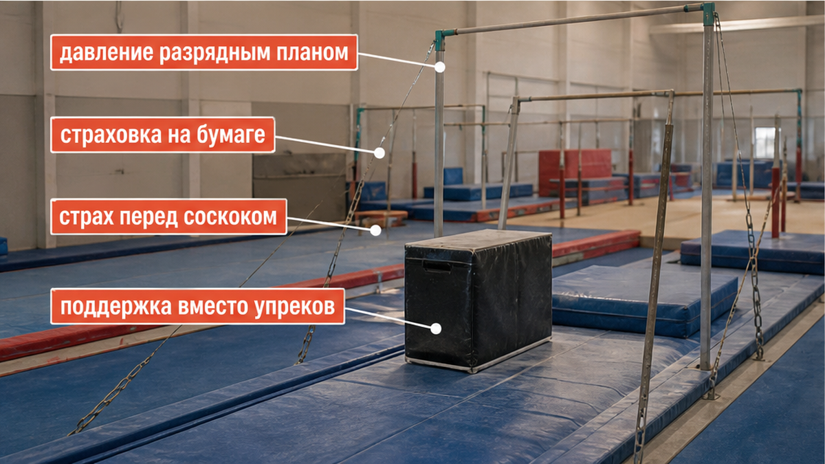 Ошибки родителей у снаряда: давление разрядом вместо поддержки перед соскоком