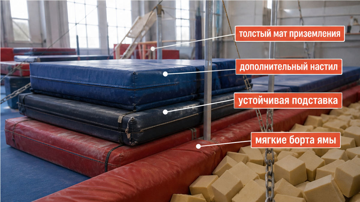Аудит зала перед разрядом: маты приземления, допнастил и устойчивая подставка